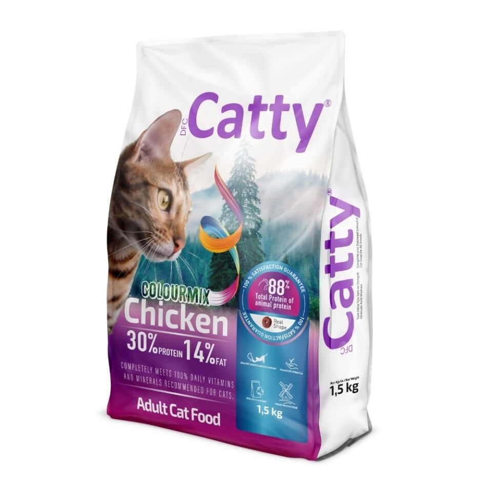 Catty Yetişkin Kedi Maması Renkli Tane Tavuklu 1.5kg