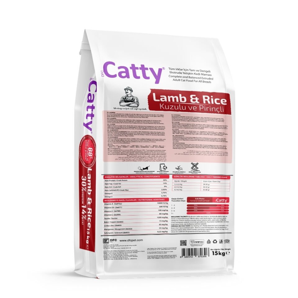 Catty Yetişkin Kedi Maması Kuzulu&Pirinçli 15kg
