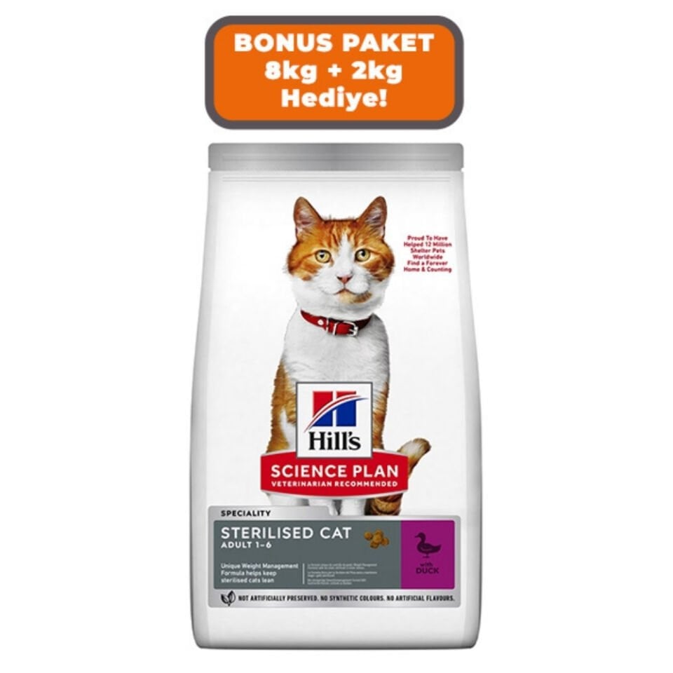 Hill's SCIENCE PLAN Ördekli Kısırlaştırılmış Kedi Maması 8kg + 2kg HEDİYE!
