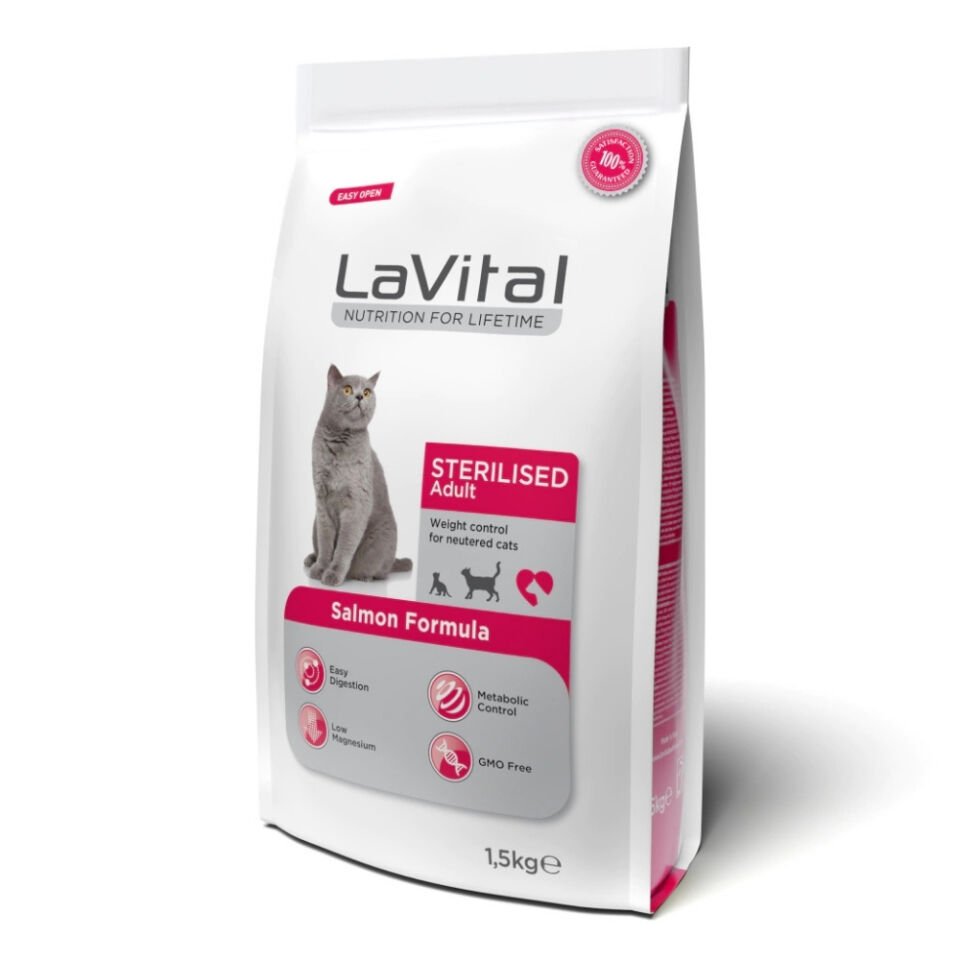 LaVital Kilo Kontrolü için Somonlu Kısırlaştırılmış Kedi Maması 1,5kg