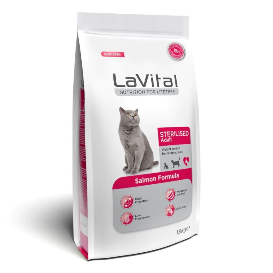 LaVital Kilo Kontrolü için Somonlu Kısırlaştırılmış Kedi Maması 1,5kg