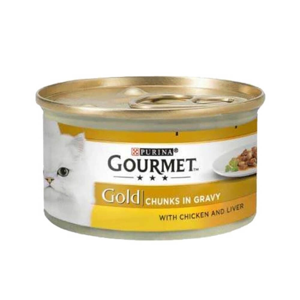 Gourmet Gold Soslu Parça Etli Tavuklu Ciğerli Yetişkin Kedi Konservesi 85gr