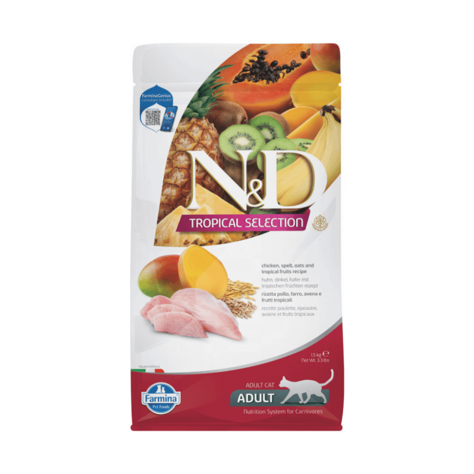 N&D Tropical Selection Tavuklu ve Tropikal Meyveli Yetişkin Kedi Maması 1,5kg