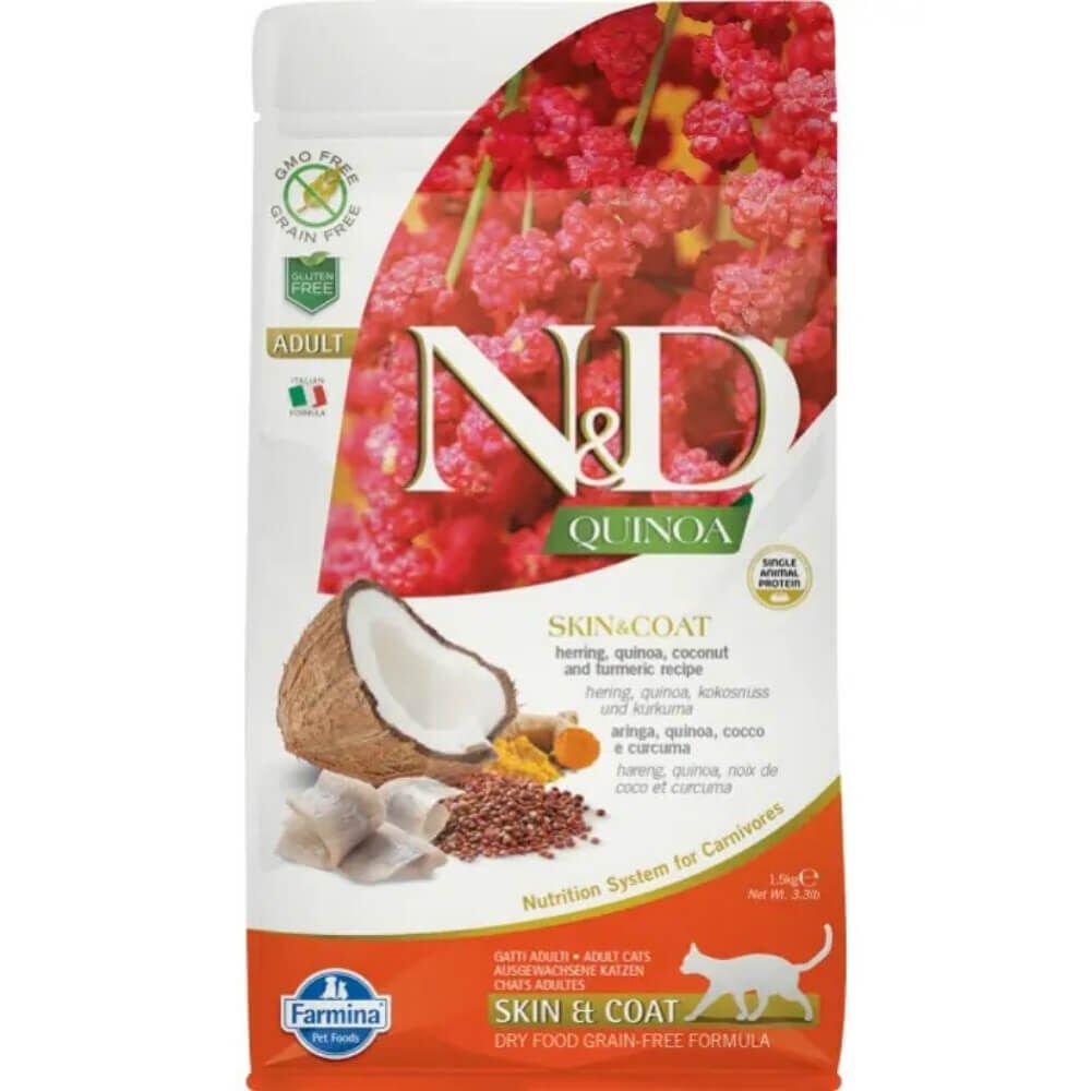 N&D Quinoa Skin Coat Ringa Balıklı Kedi Maması 1.5 Kg