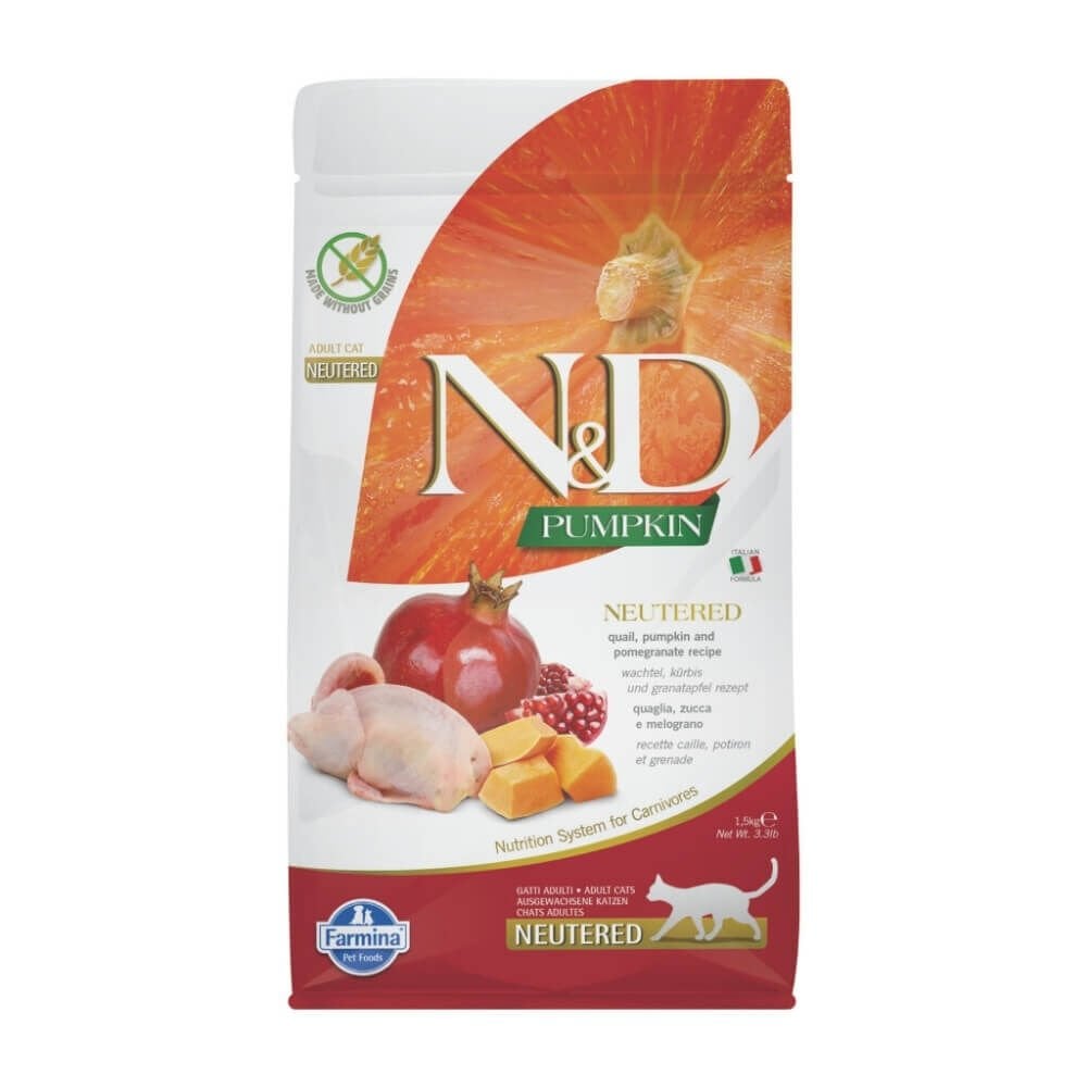 N&D Pumpkin Bıldırcın Etli Bal Kabaklı ve Narlı Tahılsız Kısırlaştırılmış Kedi Maması 1,5kg