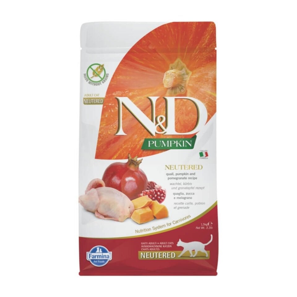 N&D Pumpkin Bıldırcın Etli Bal Kabaklı ve Narlı Tahılsız Kısırlaştırılmış Kedi Maması 1,5kg