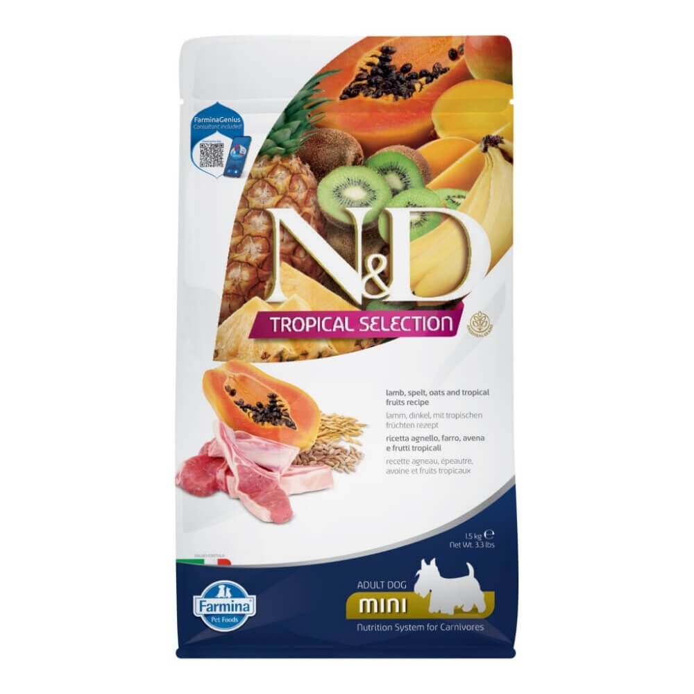 N&D Tropical Selection Kuzu Etli ve Tropikal Meyveli Mini Irk Yetişkin Köpek Maması 1,5kg