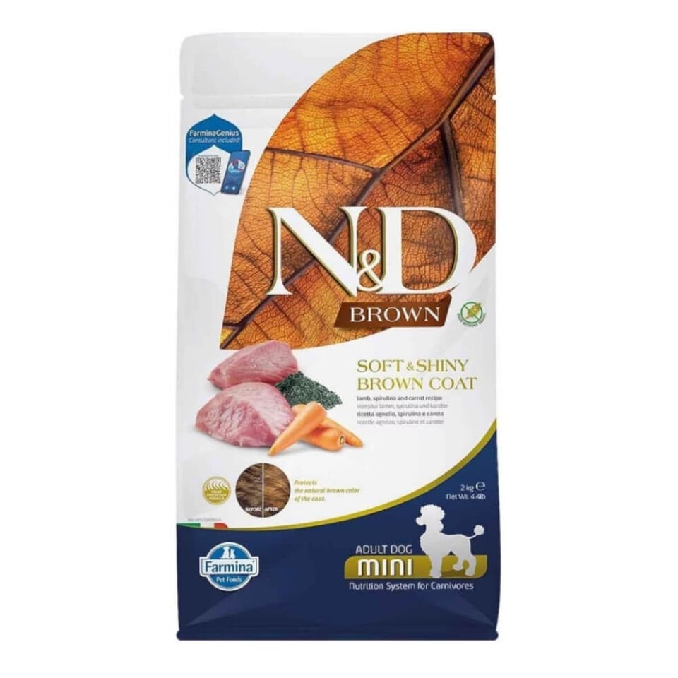 N&D Brown Kuzu Etli Spirulina ve Havuçlu Küçük Irk Yetişkin Köpek Maması 2kg