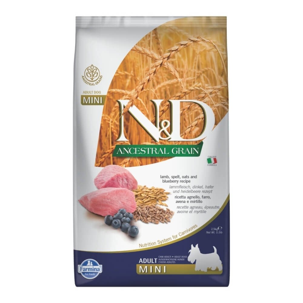N&D Ancestral Grain Kuzu Etli ve Yaban Mersinli Küçük Irk Ata Tahıllı Yetişkin Köpek Maması 2,5kg