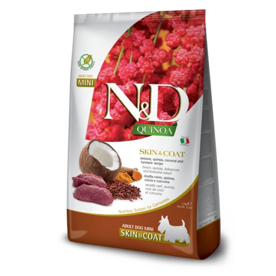 ND Quinoa Skin&Coat Tahılsız Geyik Eti ve Hindistan Cevizli Küçük Irk Yetişkin Köpek Maması 2,5kg