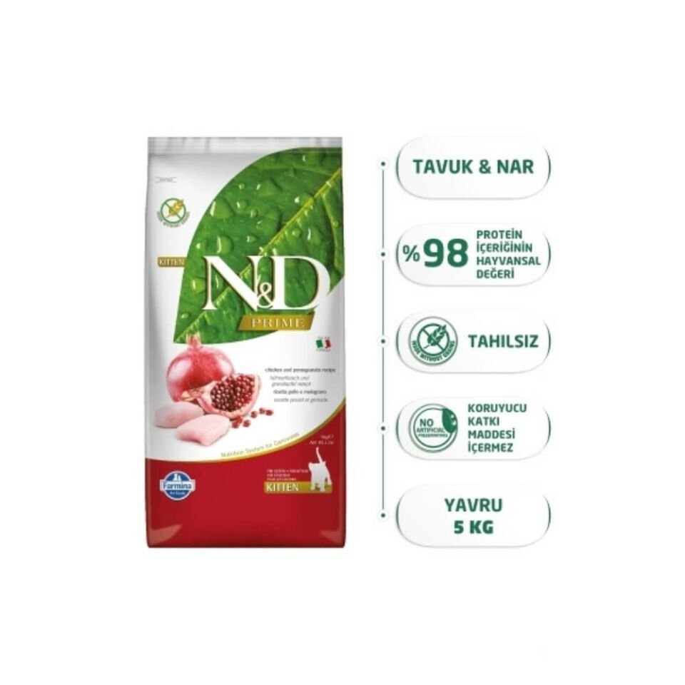 N&D Prime Tavuklu ve Narlı Tahılsız Yavru Kedi Maması 5kg