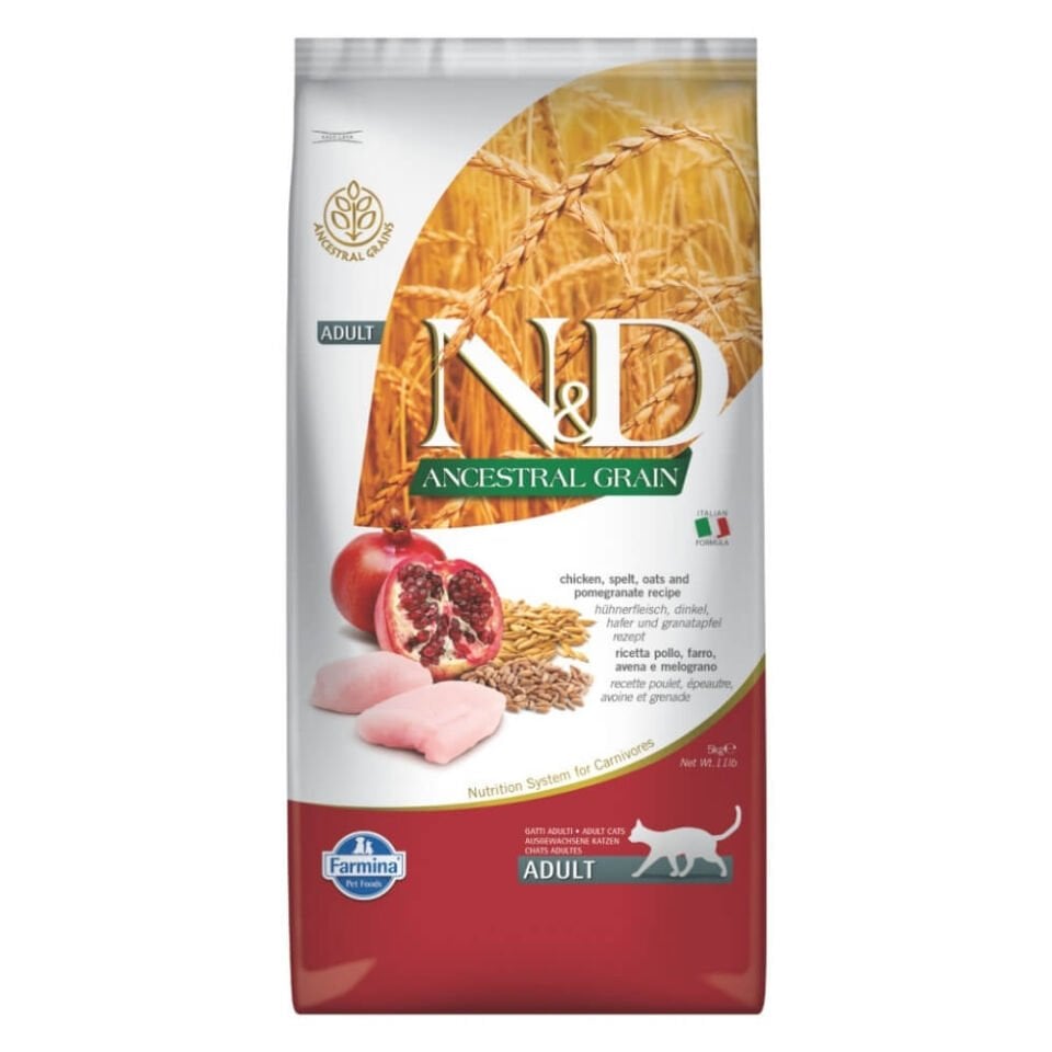 N&D Ancestral Grain Tavuklu ve Narlı Ata Tahıllı Yetişkin Kedi Maması 5kg
