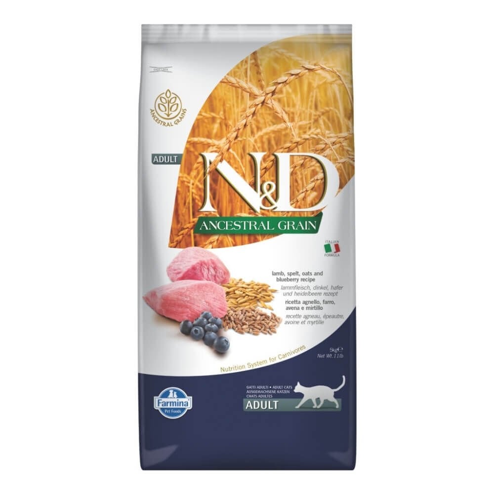 N&D Ancestral Grain Kuzu Etli ve Yaban Mersinli Ata Tahıllı Yetişkin Kedi Maması 5kg