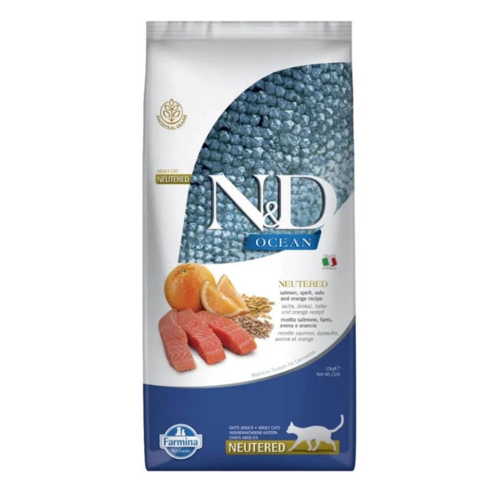 N&D Ocean Somonlu ve Portakallı Ata Tahıllı Kısırlaştırılmış Kedi Maması 10kg