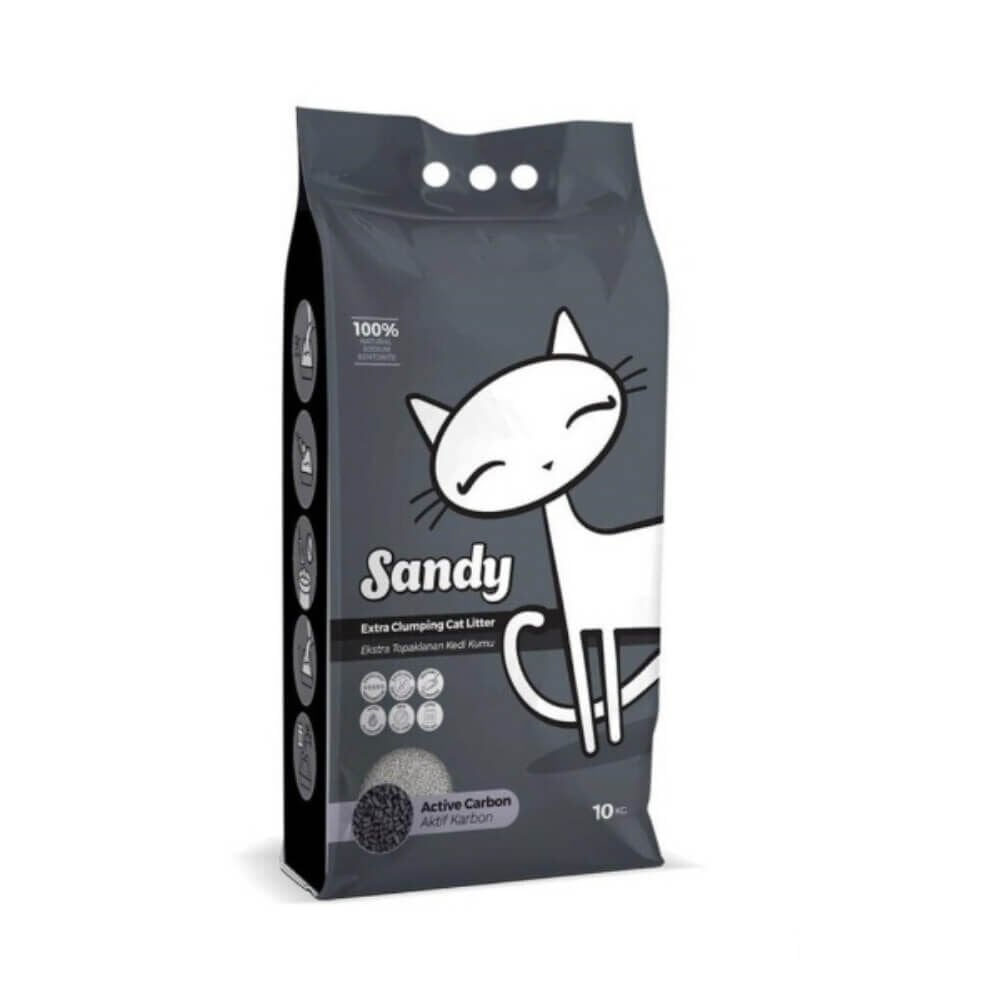 Sandy Aktif Karbonlu Tozsuz Topaklanan Sodyum Bentonit Gri Kedi Kumu 10kg