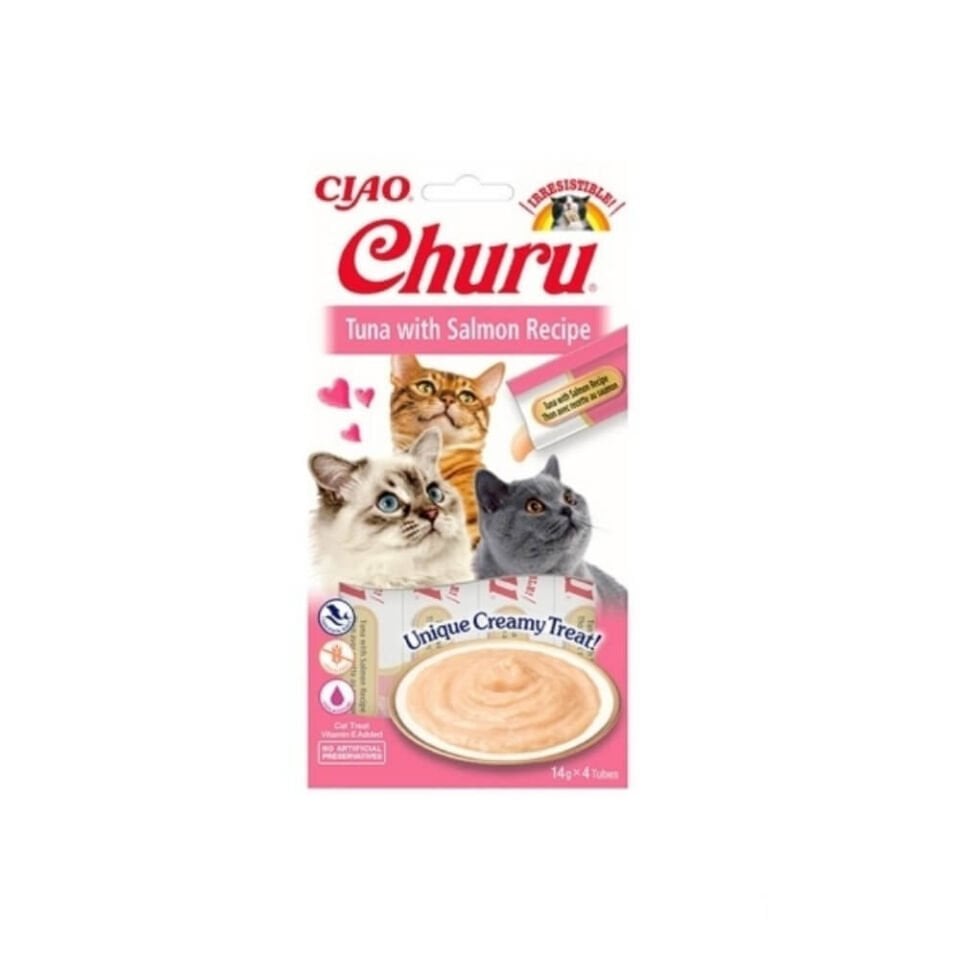 INABA CIAO Churu Cream Ton Balıklı ve Somonlu Krema Kedi Ödül Maması 14gr (4'lü)