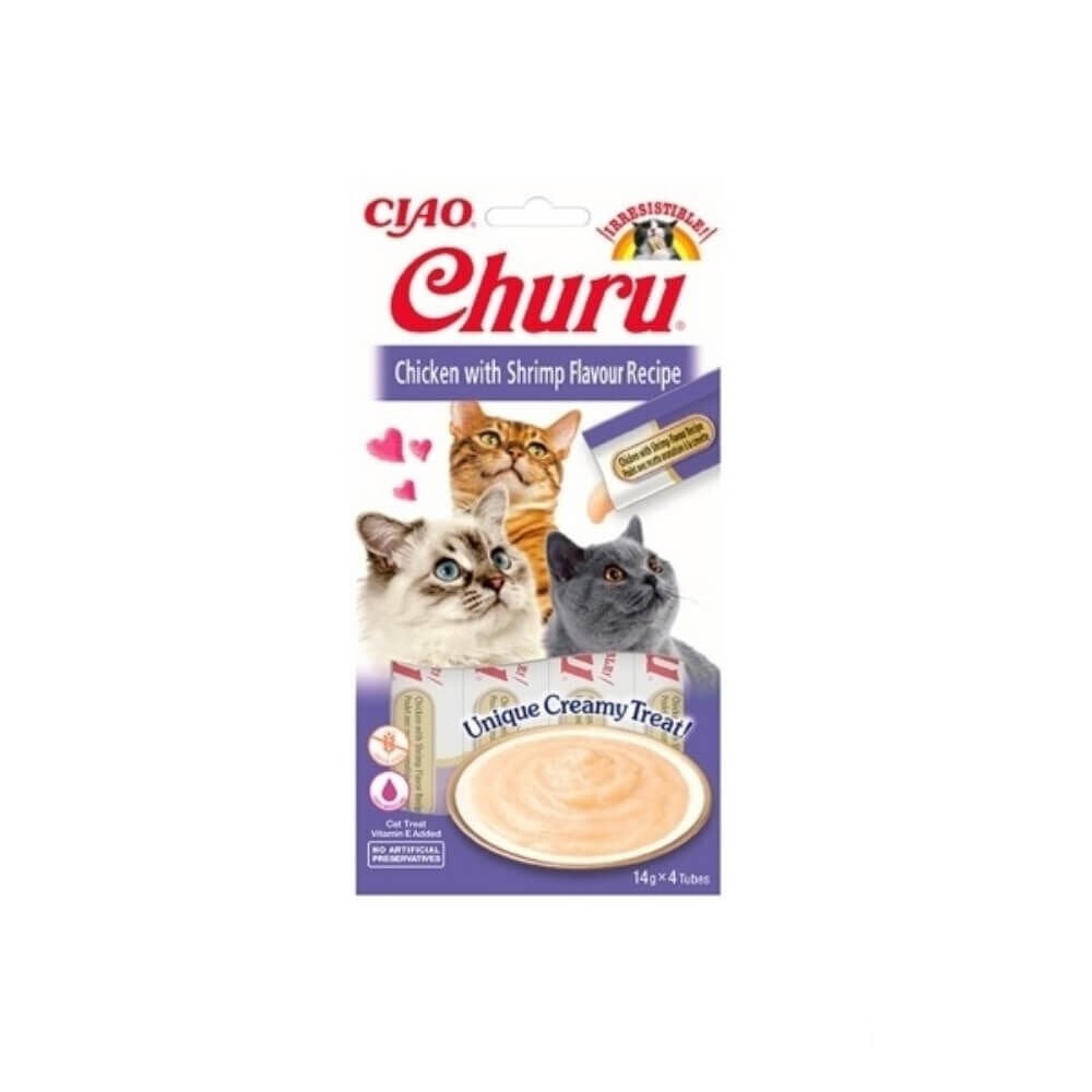 INABA CIAO Churu Cream Tavuklu ve Karidesli Krema Kedi Ödül Maması 14gr (4'lü)