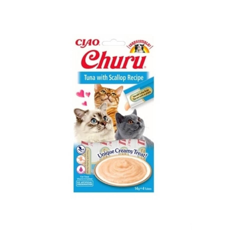 INABA CIAO Churu Cream Ton Balıklı ve Deniz Taraklı Krema Kedi Ödül Maması 14gr (4'lü)
