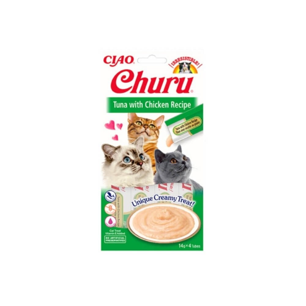 INABA CIAO Churu Cream Ton Balıklı ve Tavuklu Krema Kedi Ödül Maması 14gr (4'lü)