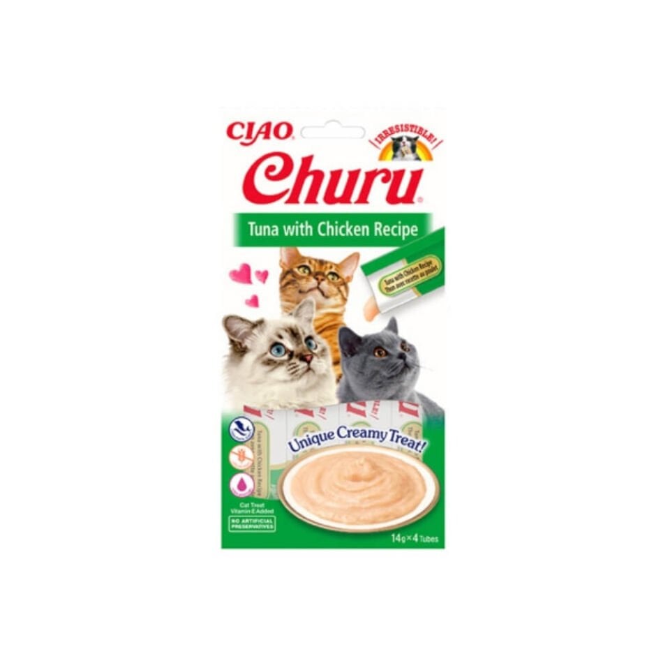 INABA CIAO Churu Cream Ton Balıklı ve Tavuklu Krema Kedi Ödül Maması 14gr (4'lü)