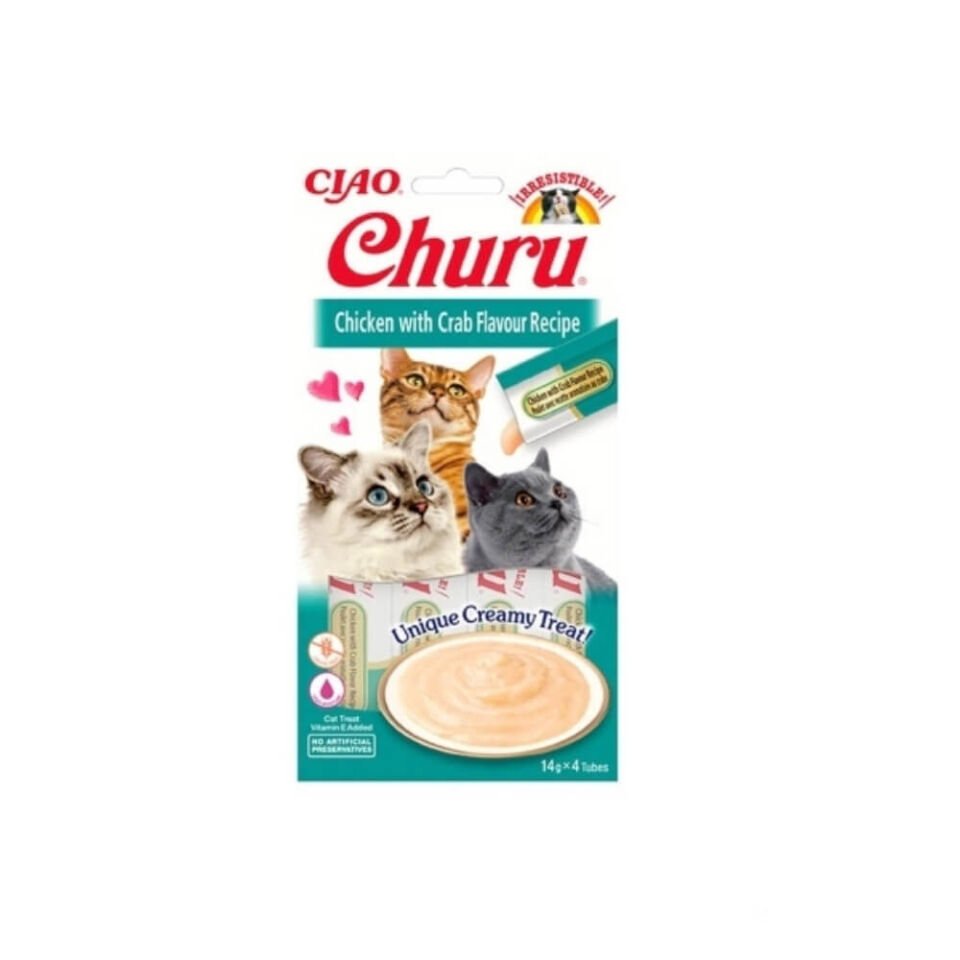 INABA CIAO Churu Cream Tavuklu ve Yengeçli Krema Kedi Ödül Maması 14gr (4'lü)