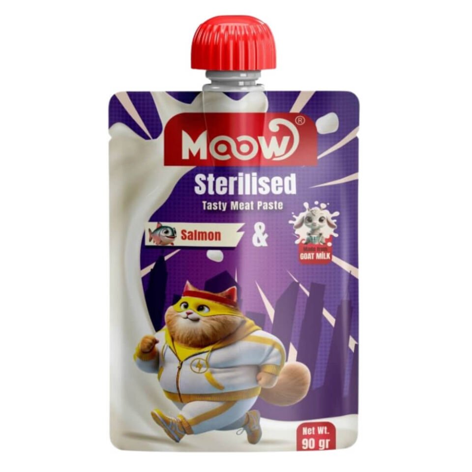 MOOW Taze Somon ve Keçi Sütlü Kısırlaştırılmış Ezme Kedi Ödül Maması 90gr
