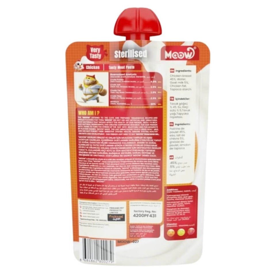 MOOW Taze Tavuk ve Keçi Sütlü Kısırlaştırılmış Ezme Kedi Ödül Maması 90gr