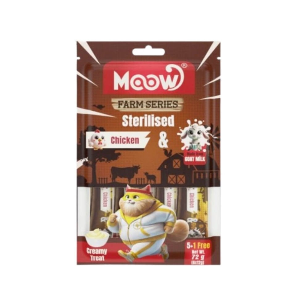 Moow Kısırlaştırılmış Tavuklu Keçi Sütlü Kedi Krema Ödülü 6x12gr