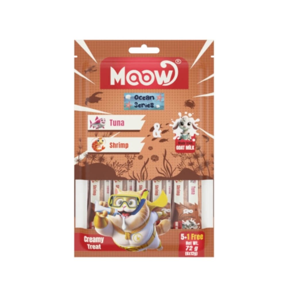 Moow Ton Balıklı & Karidesli Keçi Sütlü Kedi Krema Ödülü 6x12gr