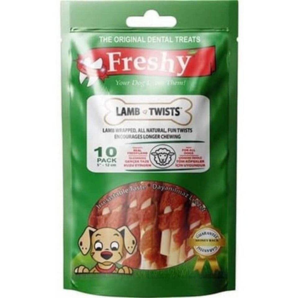 Freshy Lamb Twist Kuzu Etli Burgu Çubuk Köpek Ödülü 10 Adet 12 Cm