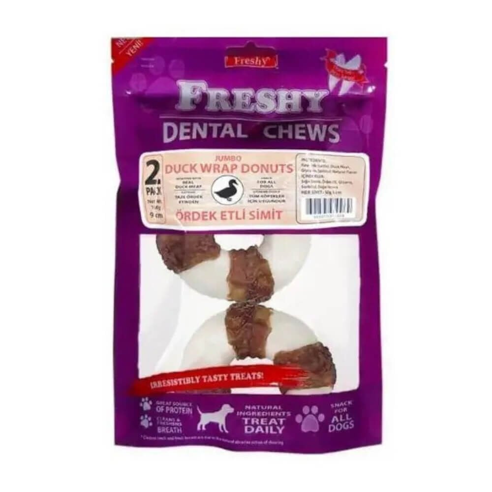 Freshy Dental Chews Jumbo Ördek Etli Sütlü Donut Köpek Ödülü 100gr 2li