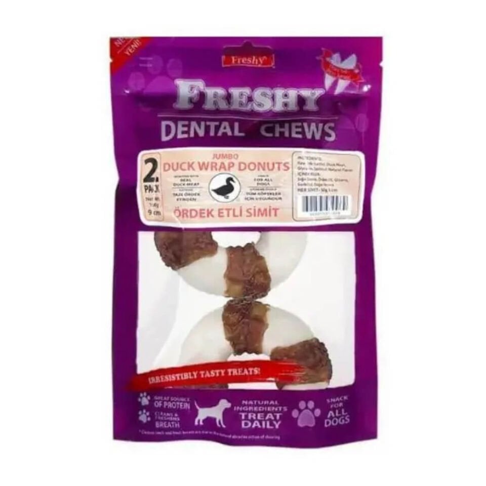 Freshy Dental Chews Jumbo Ördek Etli Sütlü Donut Köpek Ödülü 100gr 2li