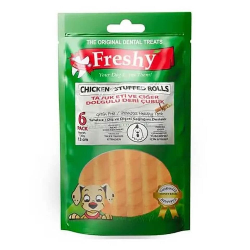 Freshy Tavuk Eti Ve Ciğer Dolgulu 13cm Deri Çubuk 120gr 6lı