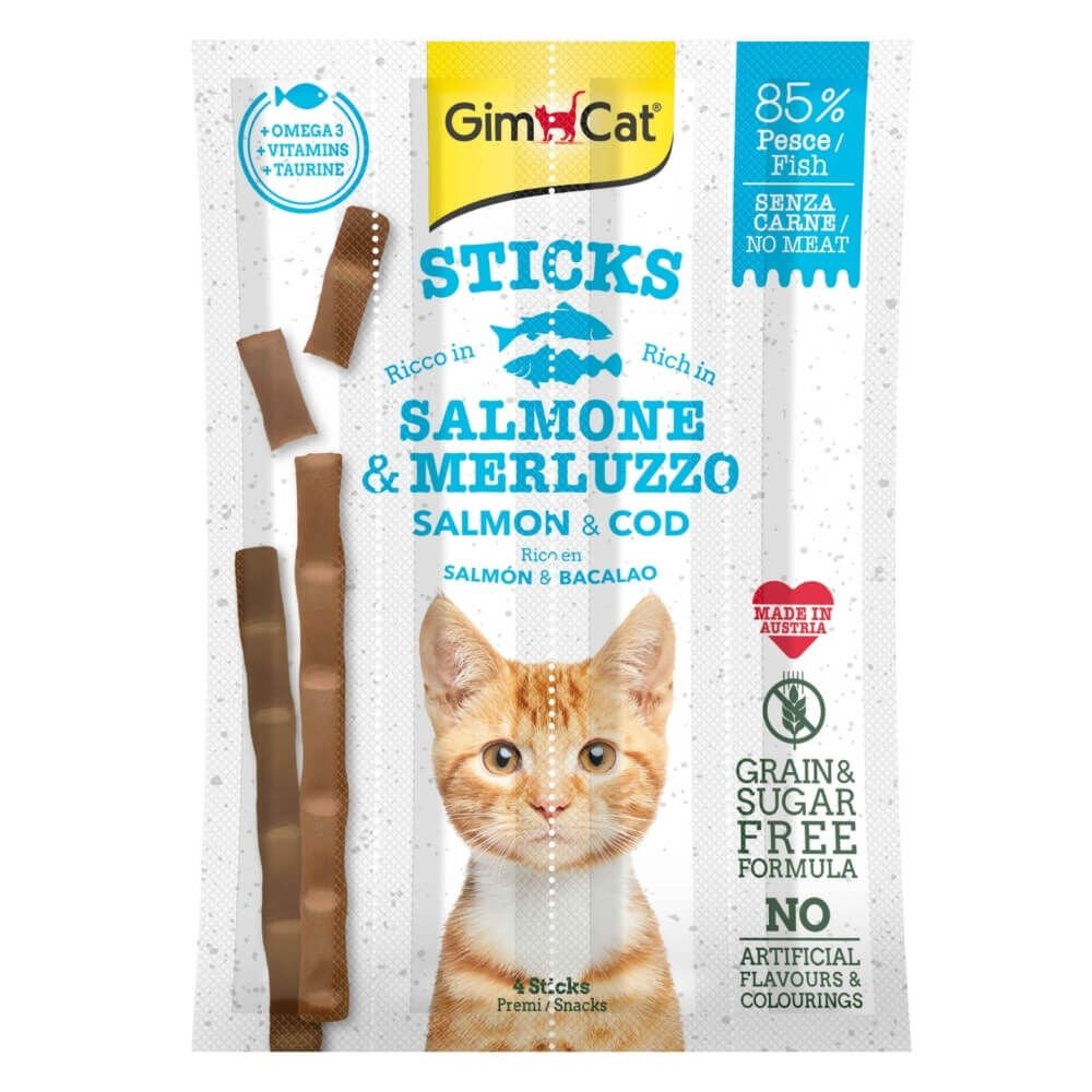 GimCat Sticks Morina Balıklı ve Somonlu Kedi Ödül Çubuğu 20gr (4'lü)
