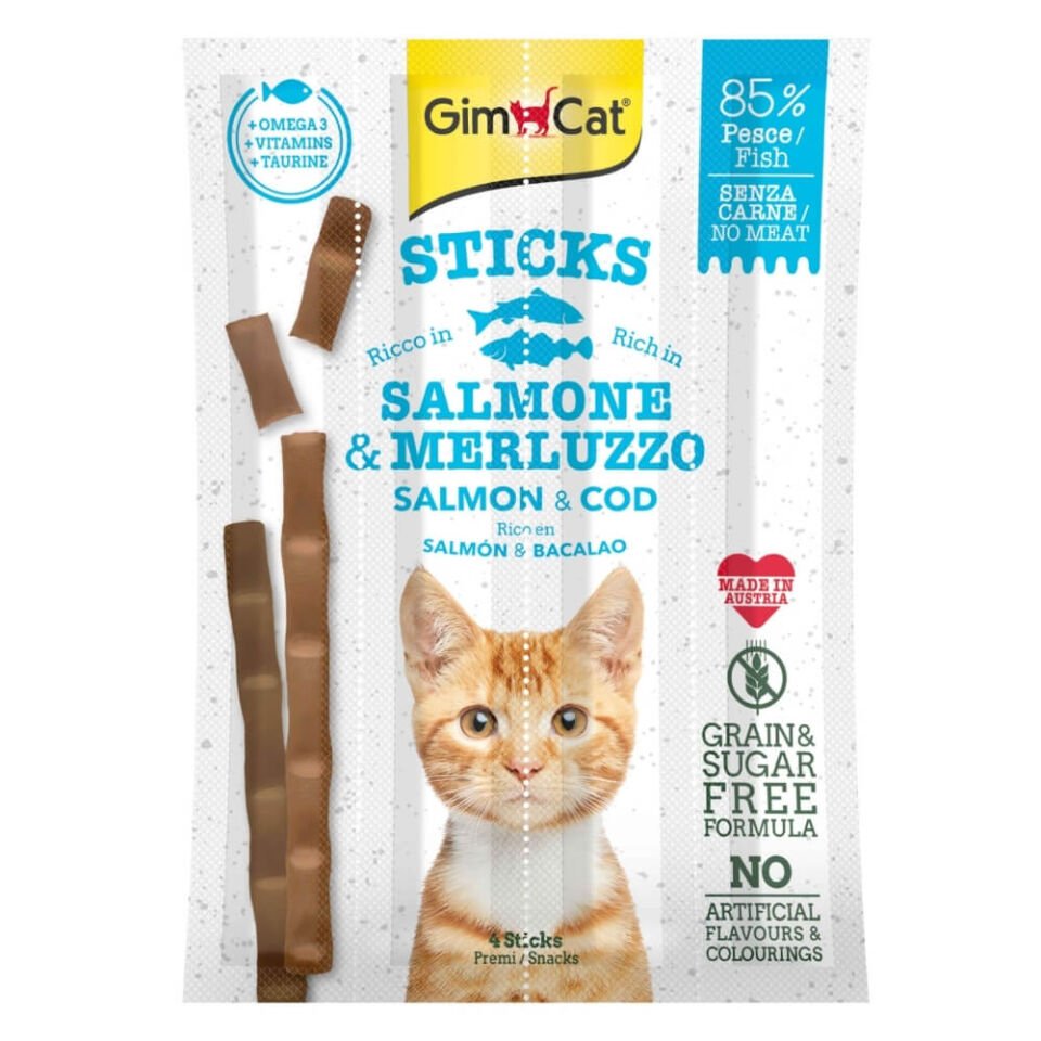 GimCat Sticks Morina Balıklı ve Somonlu Kedi Ödül Çubuğu 20gr (4'lü)
