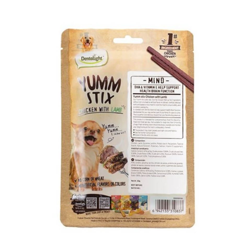 Dentalight Yumm Stix Tavuklu ve Kuzu Etli Çubuk Köpek Ödül Maması 50gr