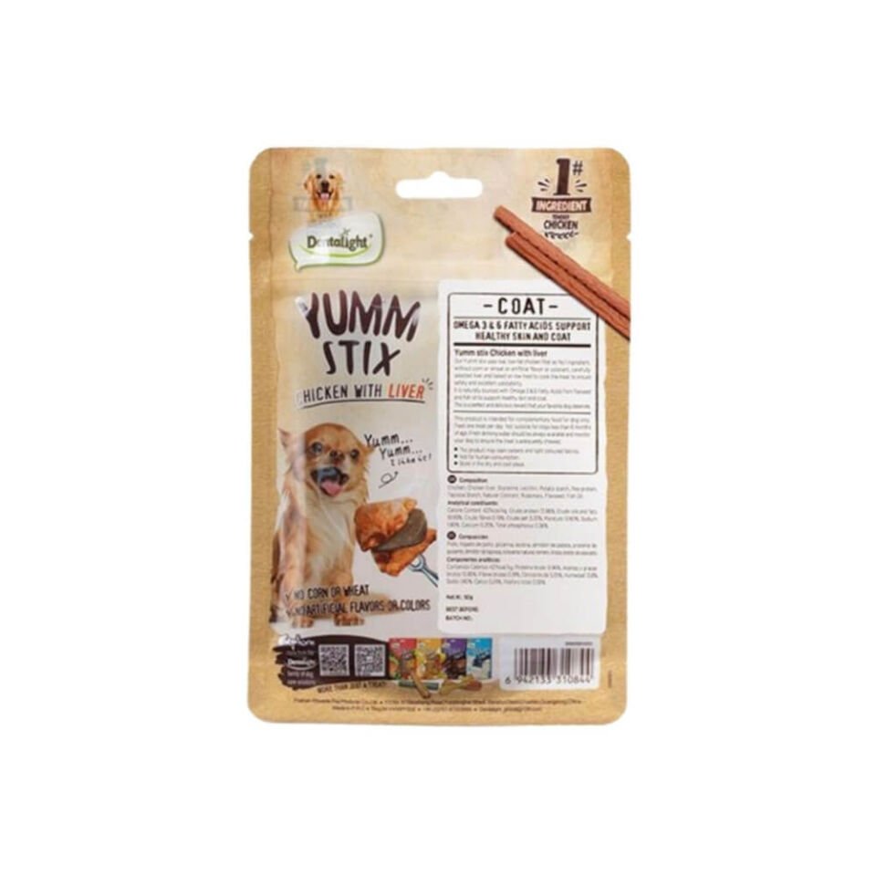 Dentalight Yumm Stix Tavuklu ve Ciğerli Çubuk Köpek Ödül Maması 50gr