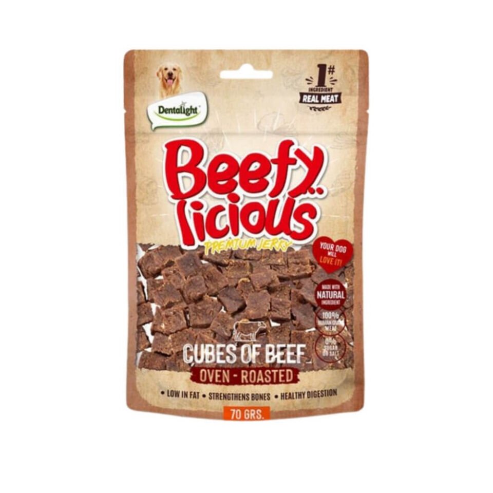 Dentalight Beefy Licious Kurutulmuş Sığırlı Küp Köpek Ödül Maması 70gr