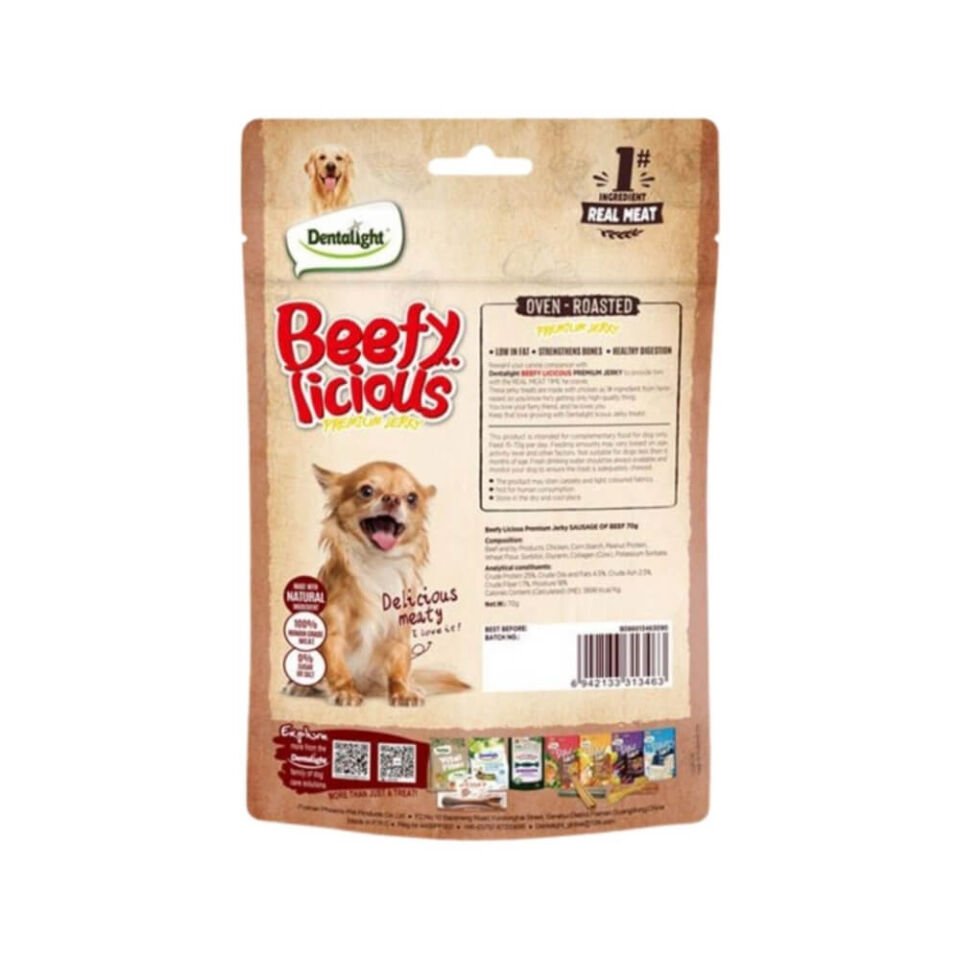 Dentalight Beffy Licious Kurutulmuş Sığırlı Sosis Köpek Ödül Maması 70gr