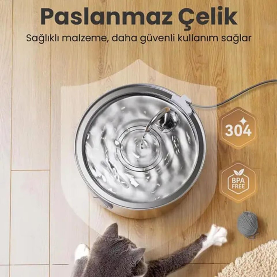 Electron Çelik Kedi Köpek Otomatik Tekli Su Pınarı 3,2Lt
