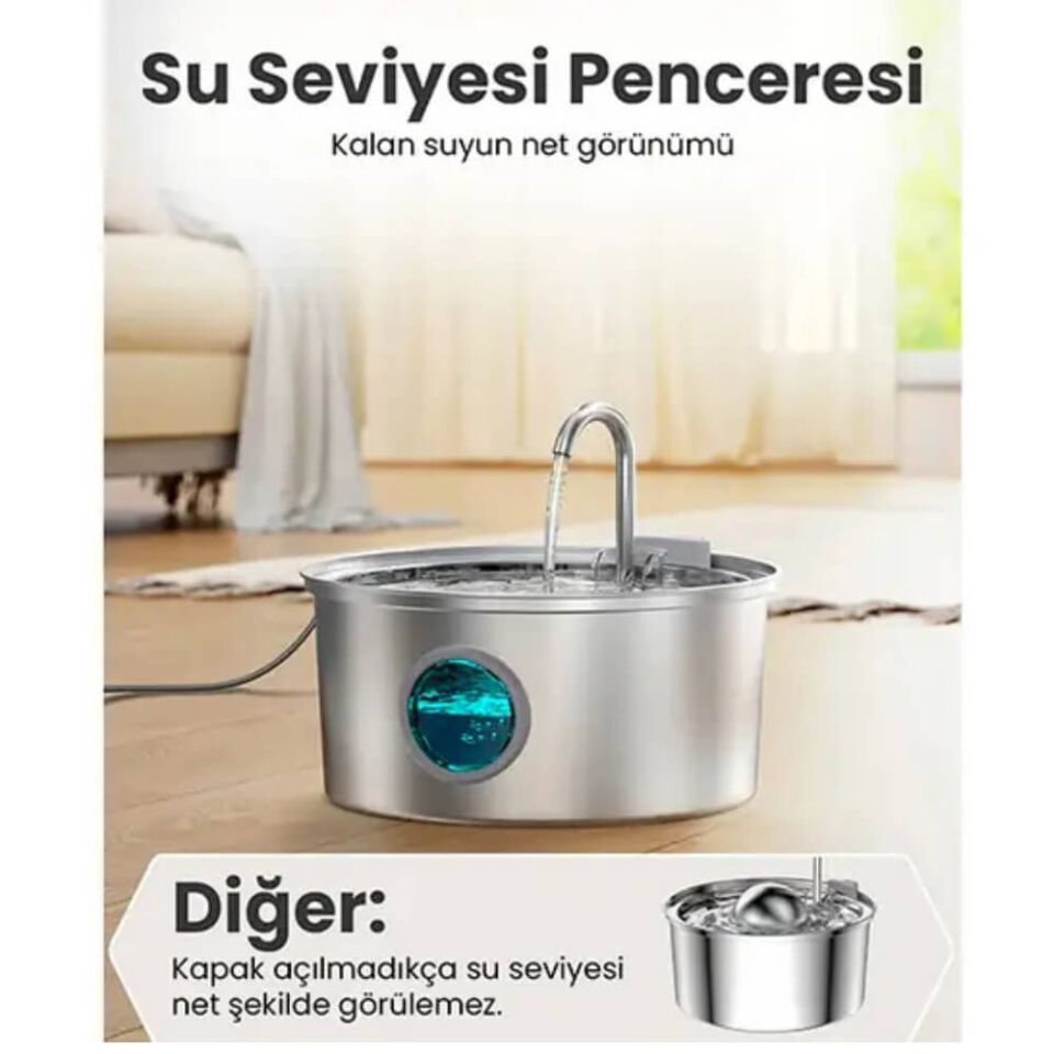Electron Çelik Kedi Köpek Otomatik Tekli Su Pınarı 3,2Lt