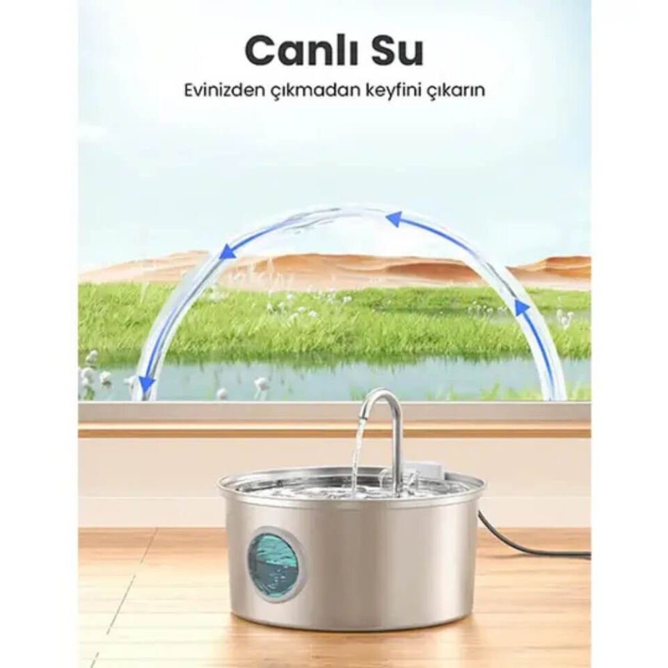Electron Çelik Kedi Köpek Otomatik Tekli Su Pınarı 3,2Lt