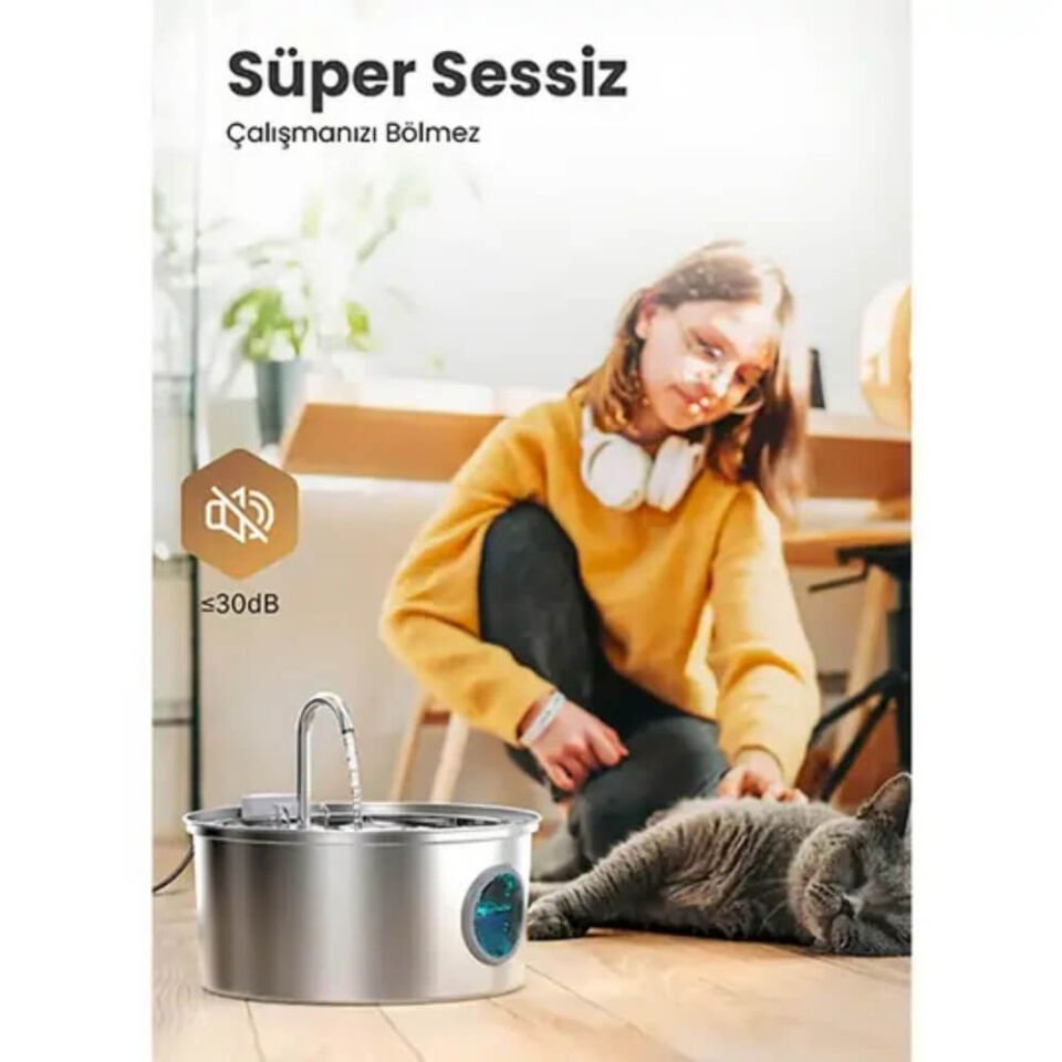 Electron Çelik Kedi Köpek Otomatik Tekli Su Pınarı 3,2Lt