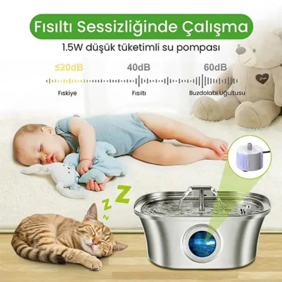 Electron Çelik Kedi Köpek Otomatik Çiftli Su Pınarı 3,2Lt