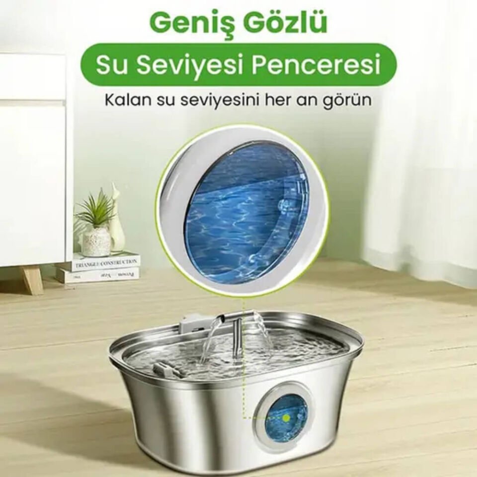 Electron Çelik Kedi Köpek Otomatik Çiftli Su Pınarı 3,2Lt