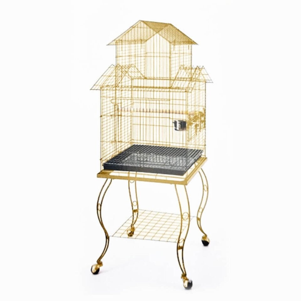 EuroGold Sehpalı Papağan Kafesi Gold (51 x 51 x 139)