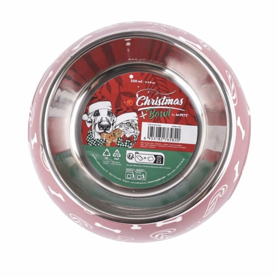 M-Pets Christmas Bowl Metal Kedi ve Köpekler İçin Mama ve Su Kabı 350ml