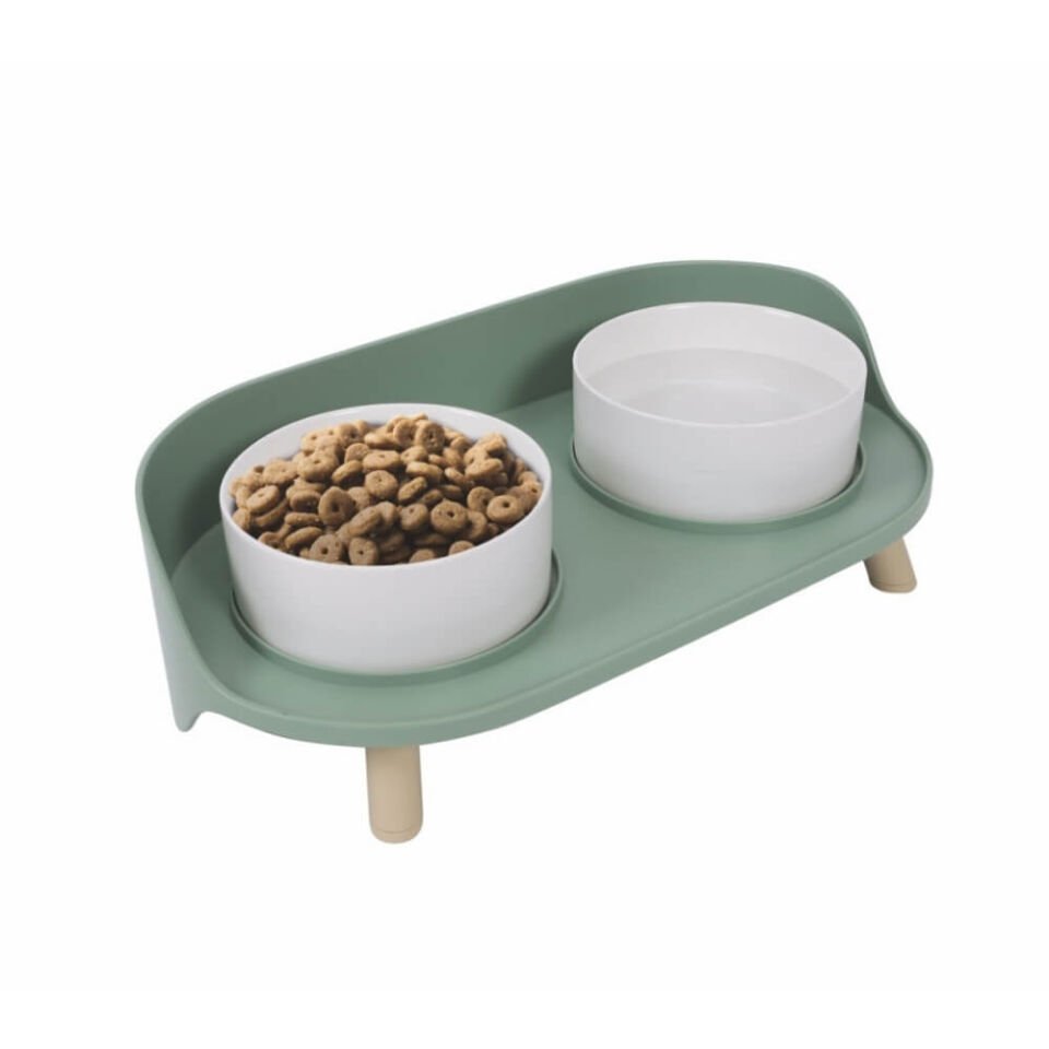 M-Pets Altitude Kedi ve Köpekler için Standlı Seramik Mama ve Su Kabı 2x450ml