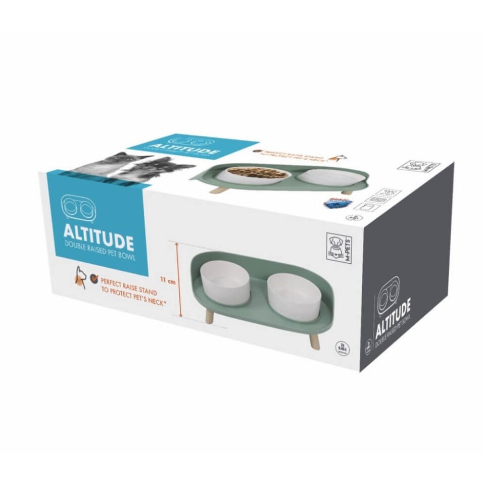M-Pets Altitude Kedi ve Köpekler için Standlı Seramik Mama ve Su Kabı 2x450ml