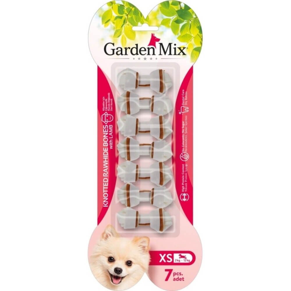 Garden Mix Kuzulu Düğümlü Deri Kemik Köpek Ödülü 85gr (7'li) [XS]